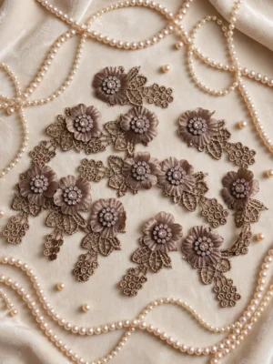 3d flower motifs – coffee brown